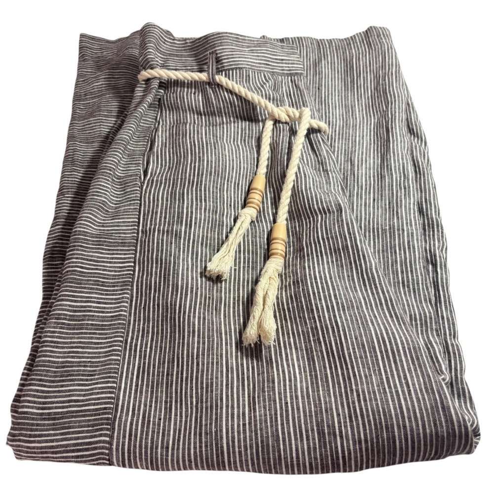 Anthropologie Ett Twa Super Wide Leg Brown Striped Linen Pant Women Size 12 Tall - Picture 5 of 16